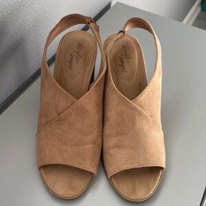 dexflex comfort Tan Suede Open-Toe Slingback Heels